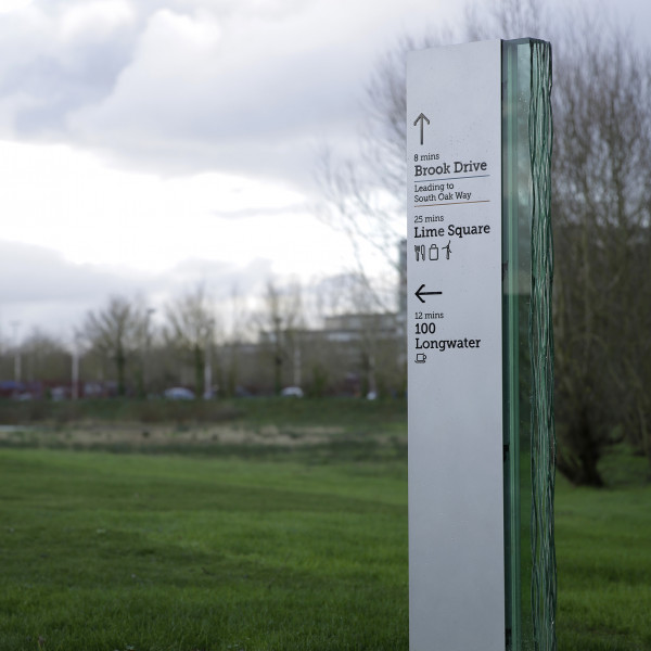 Endpoint's wayfinding design - directional totem in situ